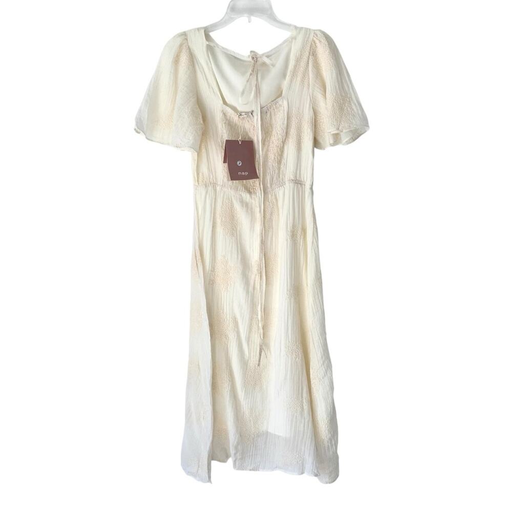 Nap Loungewear Cream Cotton Embroidered Midi Dress NWTs size small - Picture 5 of 8